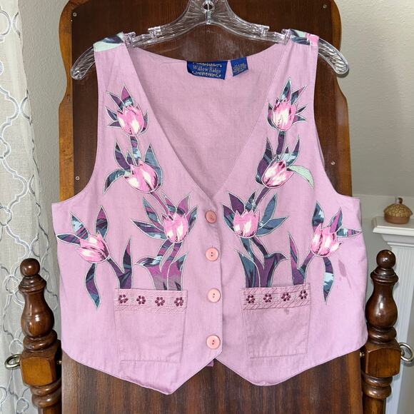 Vintage 90s Willow Ridge purple iris, vest, BoHo cottage core grandma - Picture 1 of 7